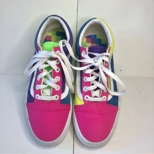 Vans Old School Neon Color Block Skate Shoe Women's 7.5 Pink Purple Yellow Blue